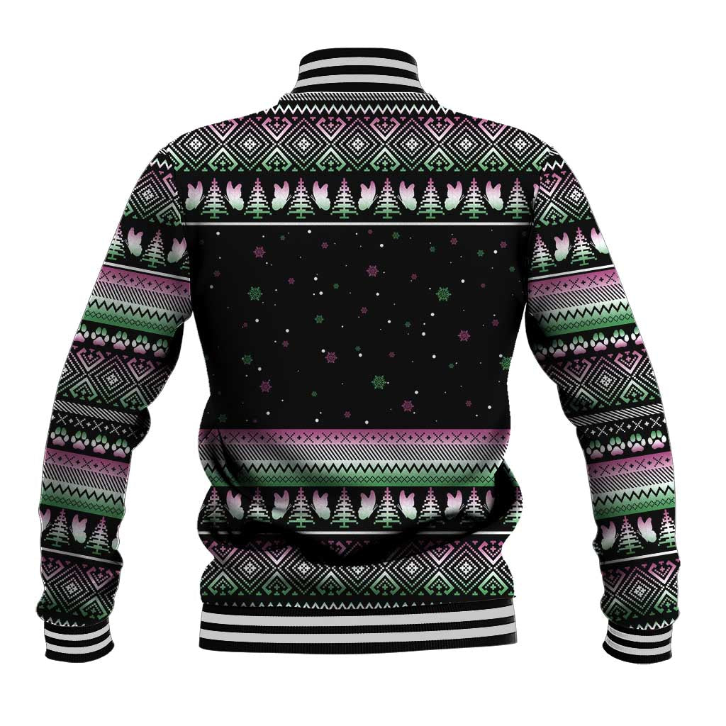 Christmas Dachshund Angel Dog Baseball Jacket Pink Green Tree Feather Pattern Design - Wonder Print Shop