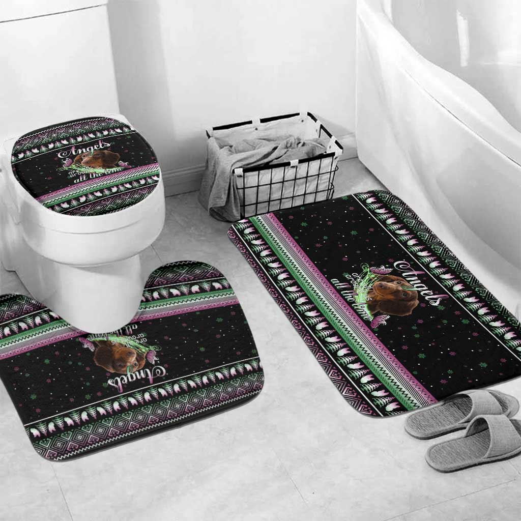 Christmas Dachshund Angel Dog Bathroom Set Pink Green Tree Feather Pattern Design - Wonder Print Shop