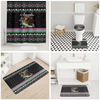 Christmas Dachshund Angel Dog Bathroom Set Pink Green Tree Feather Pattern Design - Wonder Print Shop