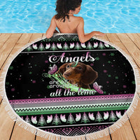 Christmas Dachshund Angel Dog Beach Blanket Pink Green Tree Feather Pattern Design - Wonder Print Shop