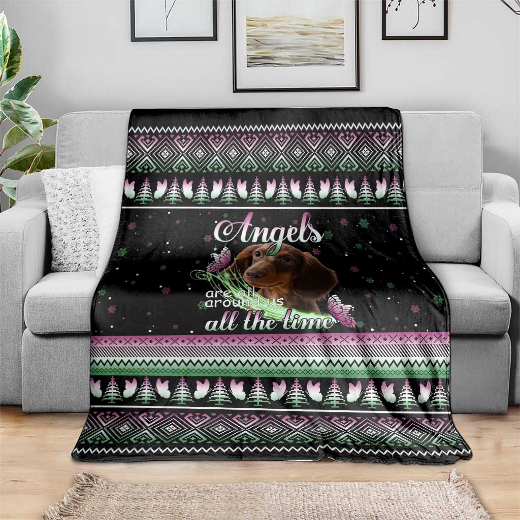 Christmas Dachshund Angel Dog Blanket Pink Green Tree Feather Pattern Design - Wonder Print Shop