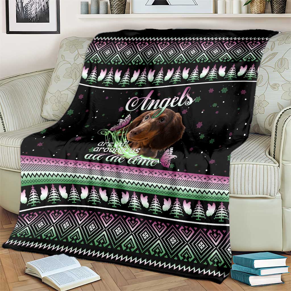 Christmas Dachshund Angel Dog Blanket Pink Green Tree Feather Pattern Design - Wonder Print Shop