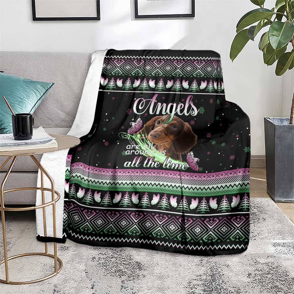 Christmas Dachshund Angel Dog Blanket Pink Green Tree Feather Pattern Design - Wonder Print Shop