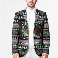 Christmas Dachshund Angel Dog Blazer Pink Green Tree Feather Pattern Design - Wonder Print Shop