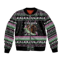 Christmas Dachshund Angel Dog Bomber Jacket Pink Green Tree Feather Pattern Design - Wonder Print Shop