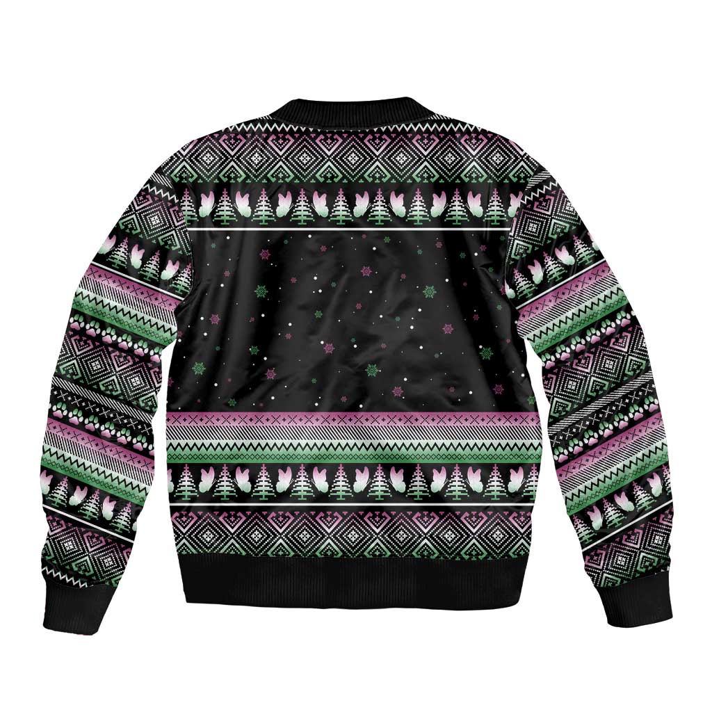 Christmas Dachshund Angel Dog Bomber Jacket Pink Green Tree Feather Pattern Design - Wonder Print Shop