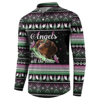 Christmas Dachshund Angel Dog Button Sweatshirt Pink Green Tree Feather Pattern Design - Wonder Print Shop