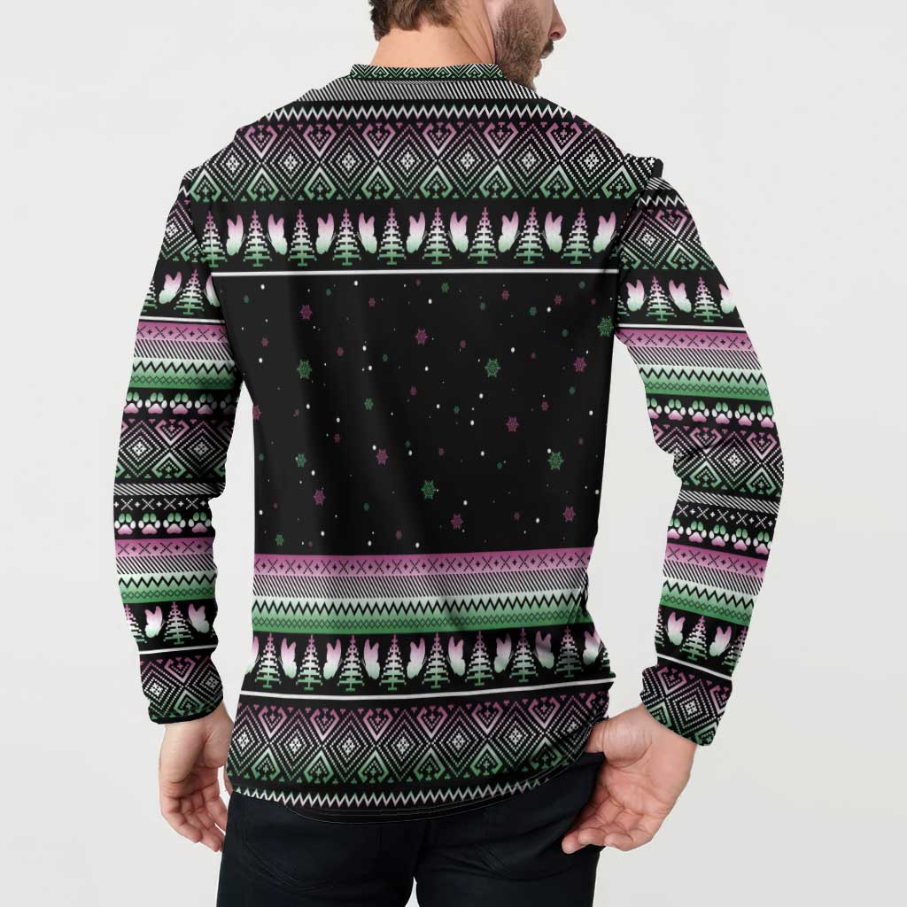 Christmas Dachshund Angel Dog Button Sweatshirt Pink Green Tree Feather Pattern Design - Wonder Print Shop