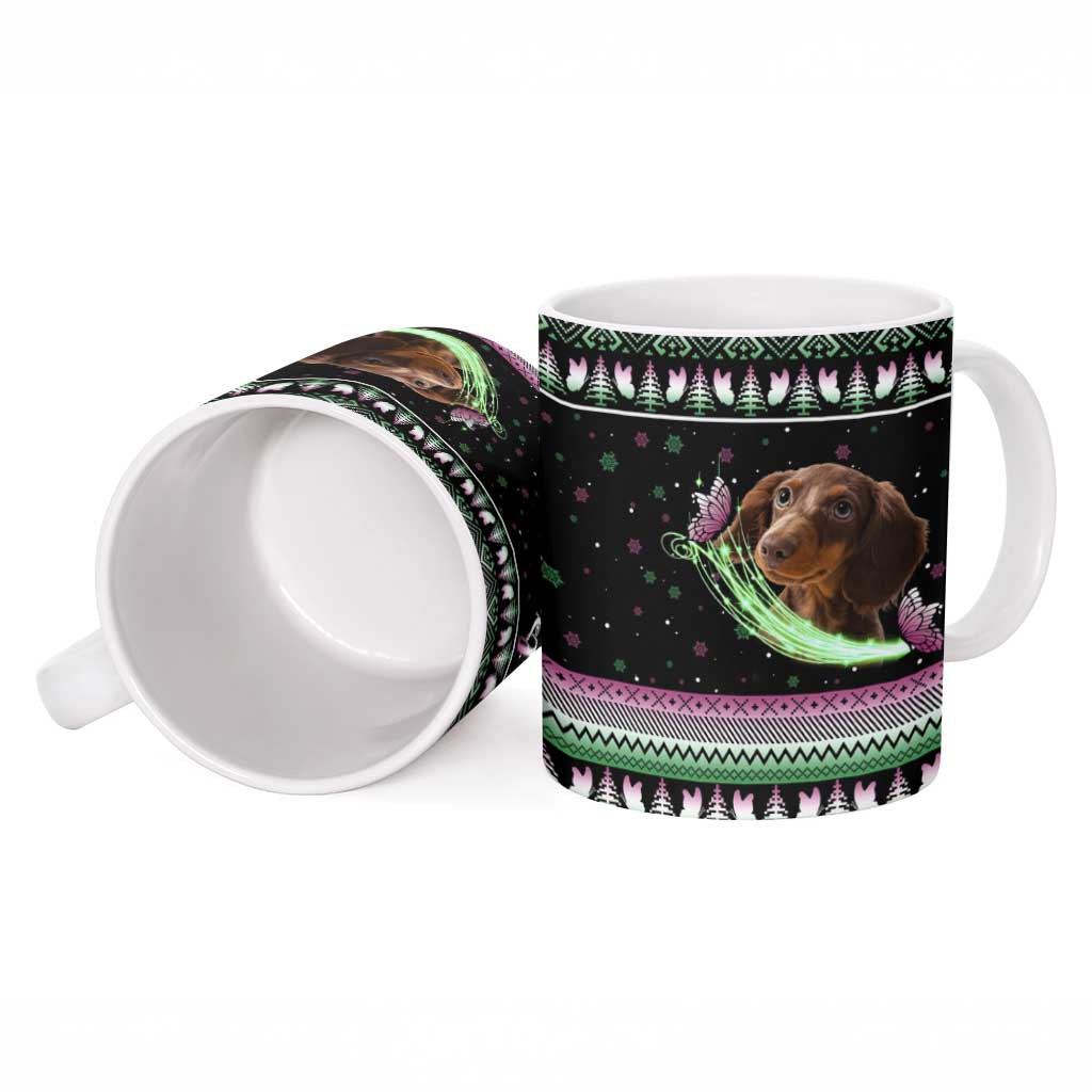 Christmas Dachshund Angel Dog Ceramic Mug Pink Green Tree Feather Pattern Design - Wonder Print Shop