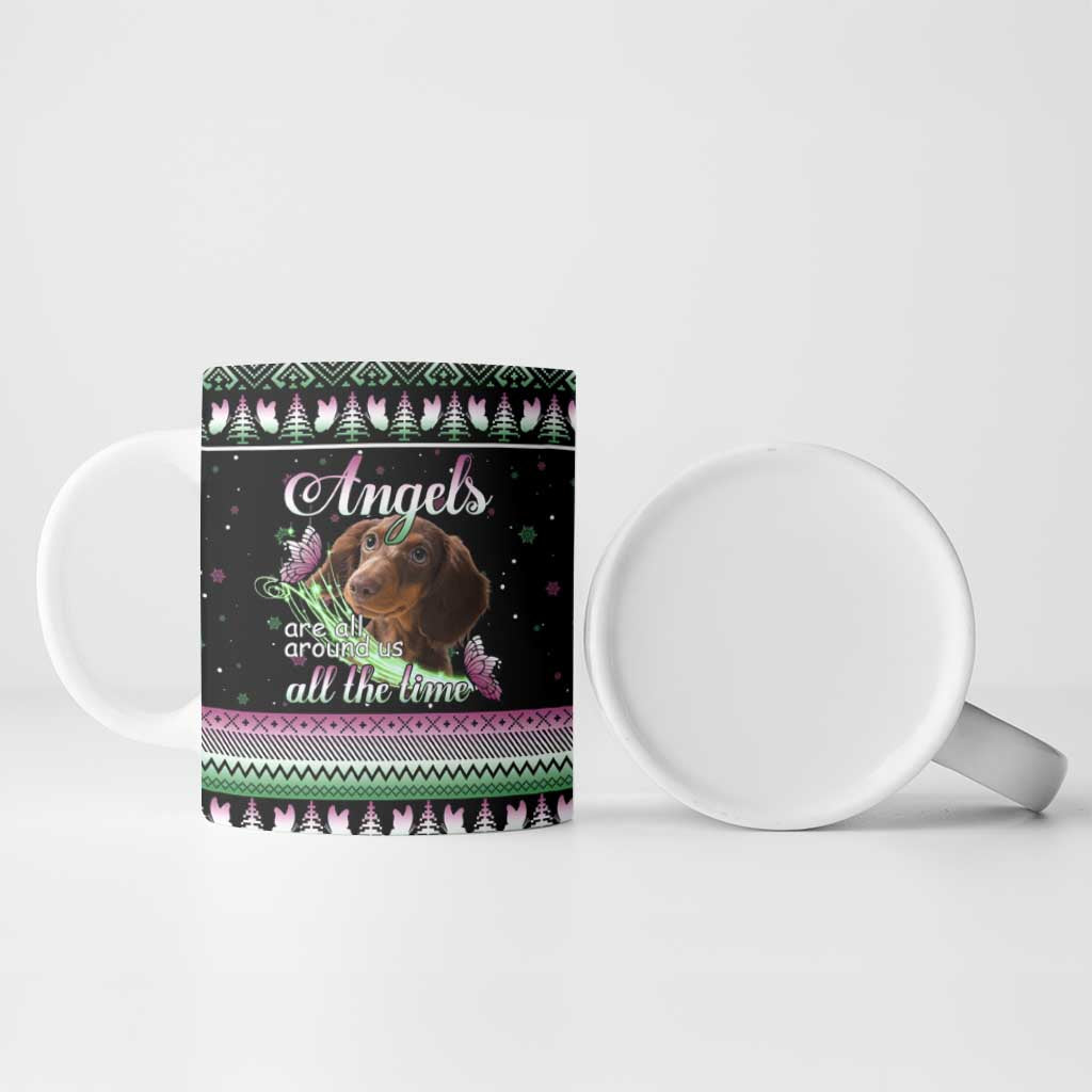 Christmas Dachshund Angel Dog Ceramic Mug Pink Green Tree Feather Pattern Design - Wonder Print Shop