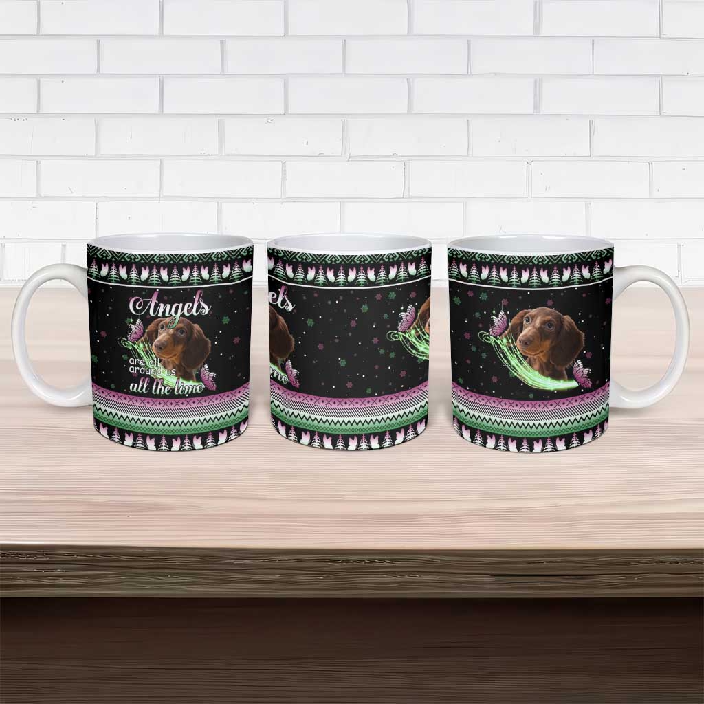 Christmas Dachshund Angel Dog Ceramic Mug Pink Green Tree Feather Pattern Design - Wonder Print Shop