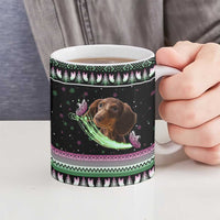 Christmas Dachshund Angel Dog Ceramic Mug Pink Green Tree Feather Pattern Design - Wonder Print Shop