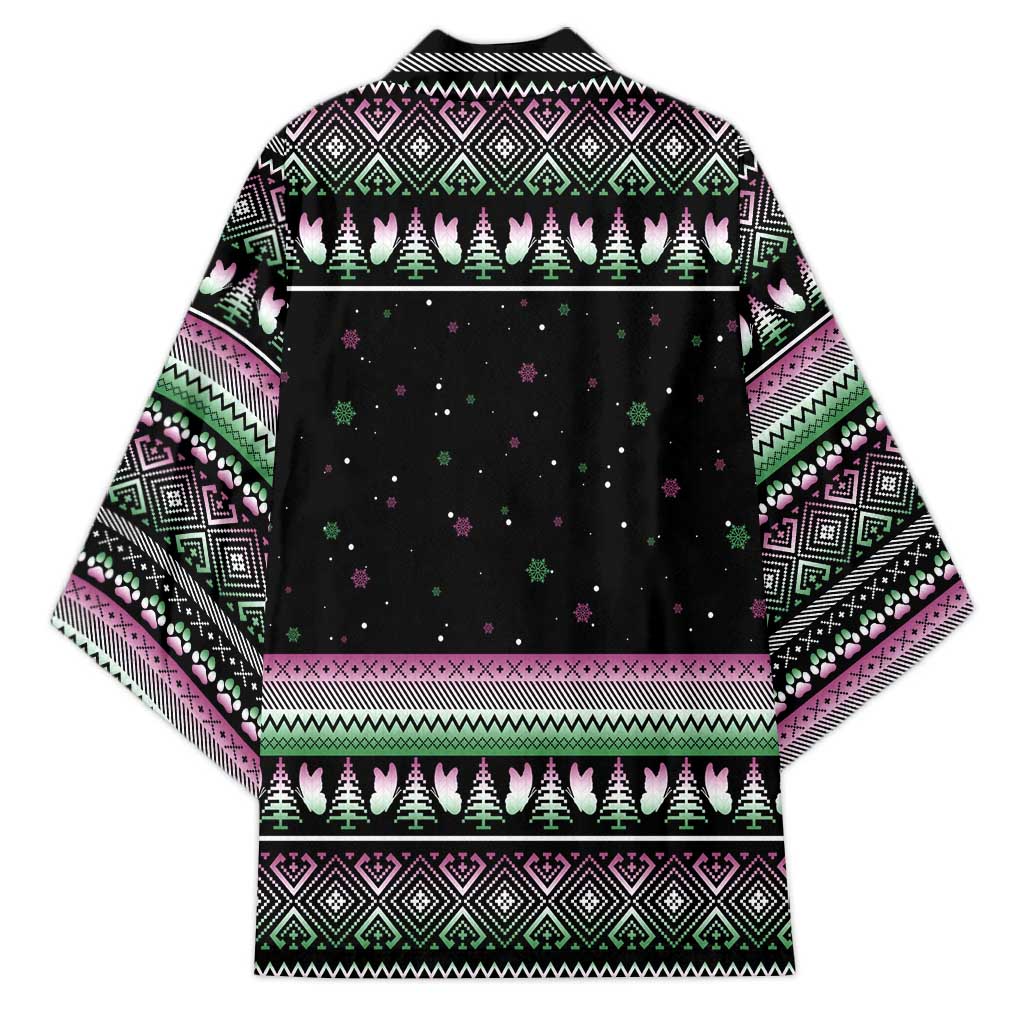 Christmas Dachshund Angel Dog Kimono Pink Green Tree Feather Pattern Design - Wonder Print Shop