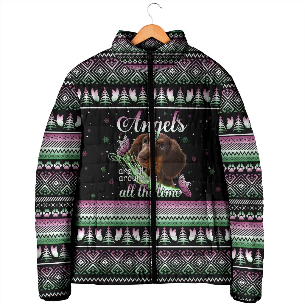 Christmas Dachshund Angel Dog Padded Jacket Pink Green Tree Feather Pattern Design - Wonder Print Shop