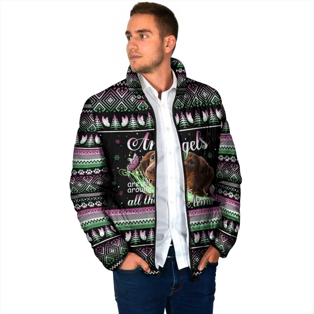 Christmas Dachshund Angel Dog Padded Jacket Pink Green Tree Feather Pattern Design - Wonder Print Shop