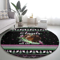 Christmas Dachshund Angel Dog Round Carpet Pink Green Tree Feather Pattern Design - Wonder Print Shop