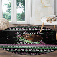 Christmas Dachshund Angel Dog Round Carpet Pink Green Tree Feather Pattern Design - Wonder Print Shop