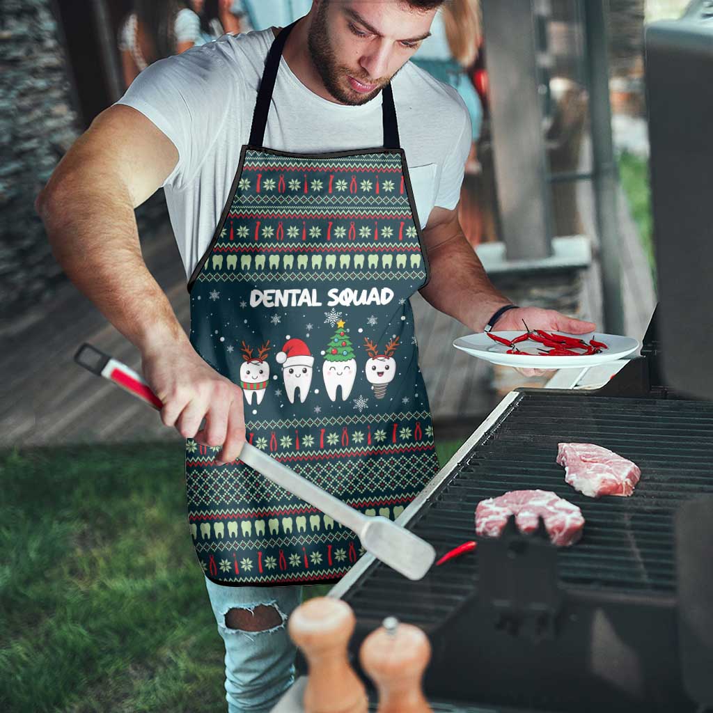 Funny Christmas Dental Squad Tooth Characters Apron Snowflake Pattern Design - Wonder Print Shop