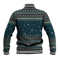 Funny Christmas Dental Squad Tooth Characters Baseball Jacket Snowflake Pattern Design - Wonder Print Shop
