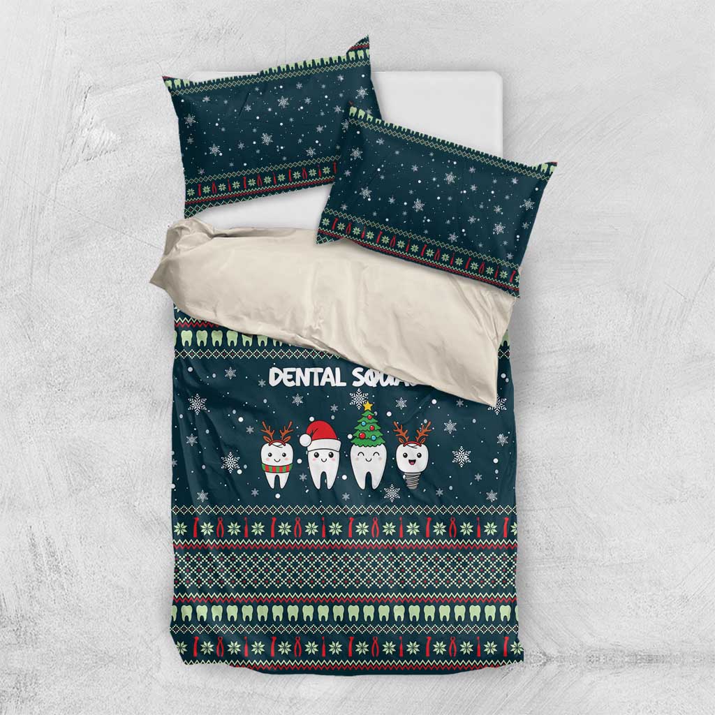 Funny Christmas Dental Squad Tooth Characters Bedding Set Snowflake Pattern Design - Wonder Print Shop
