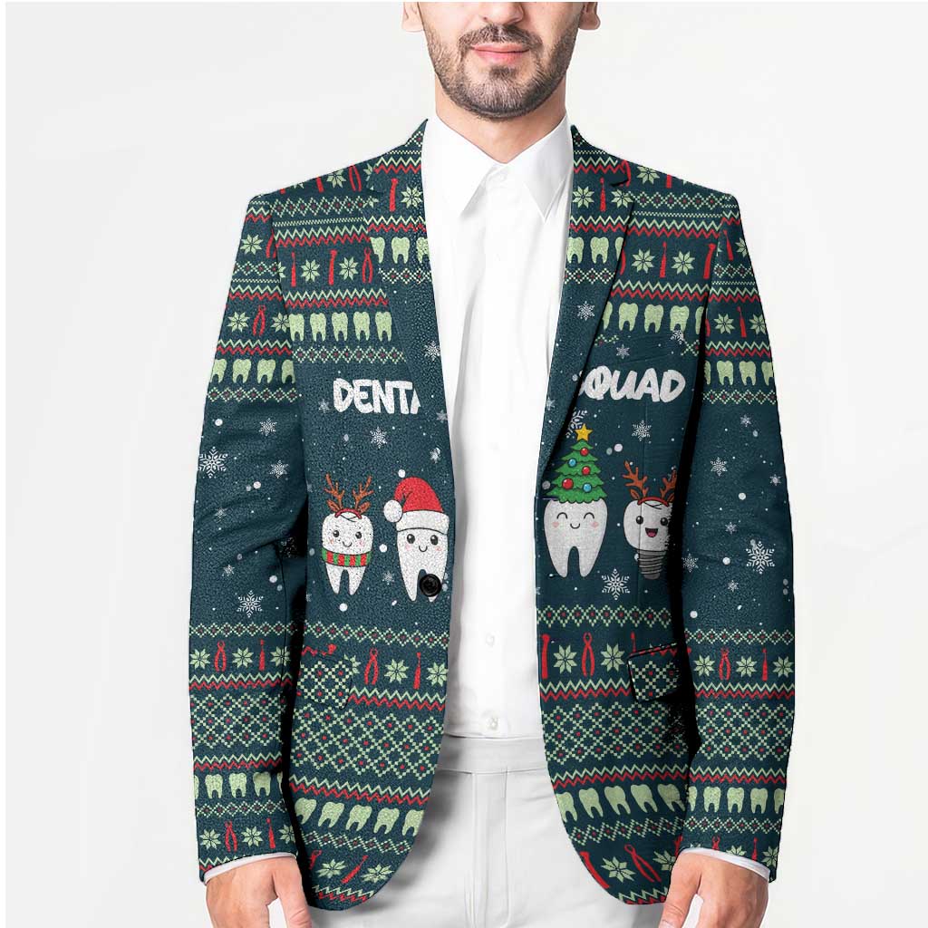 Funny Christmas Dental Squad Tooth Characters Blazer Snowflake Pattern Design - Wonder Print Shop