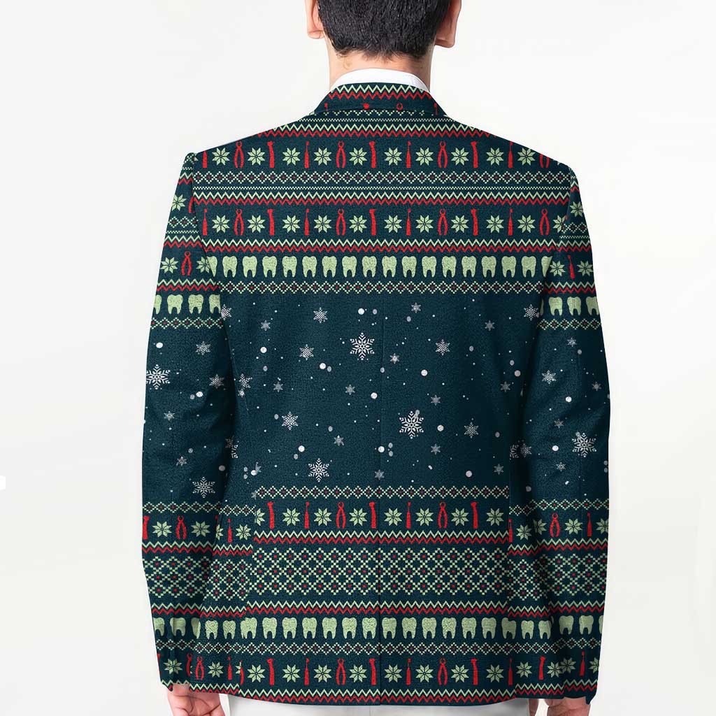 Funny Christmas Dental Squad Tooth Characters Blazer Snowflake Pattern Design - Wonder Print Shop