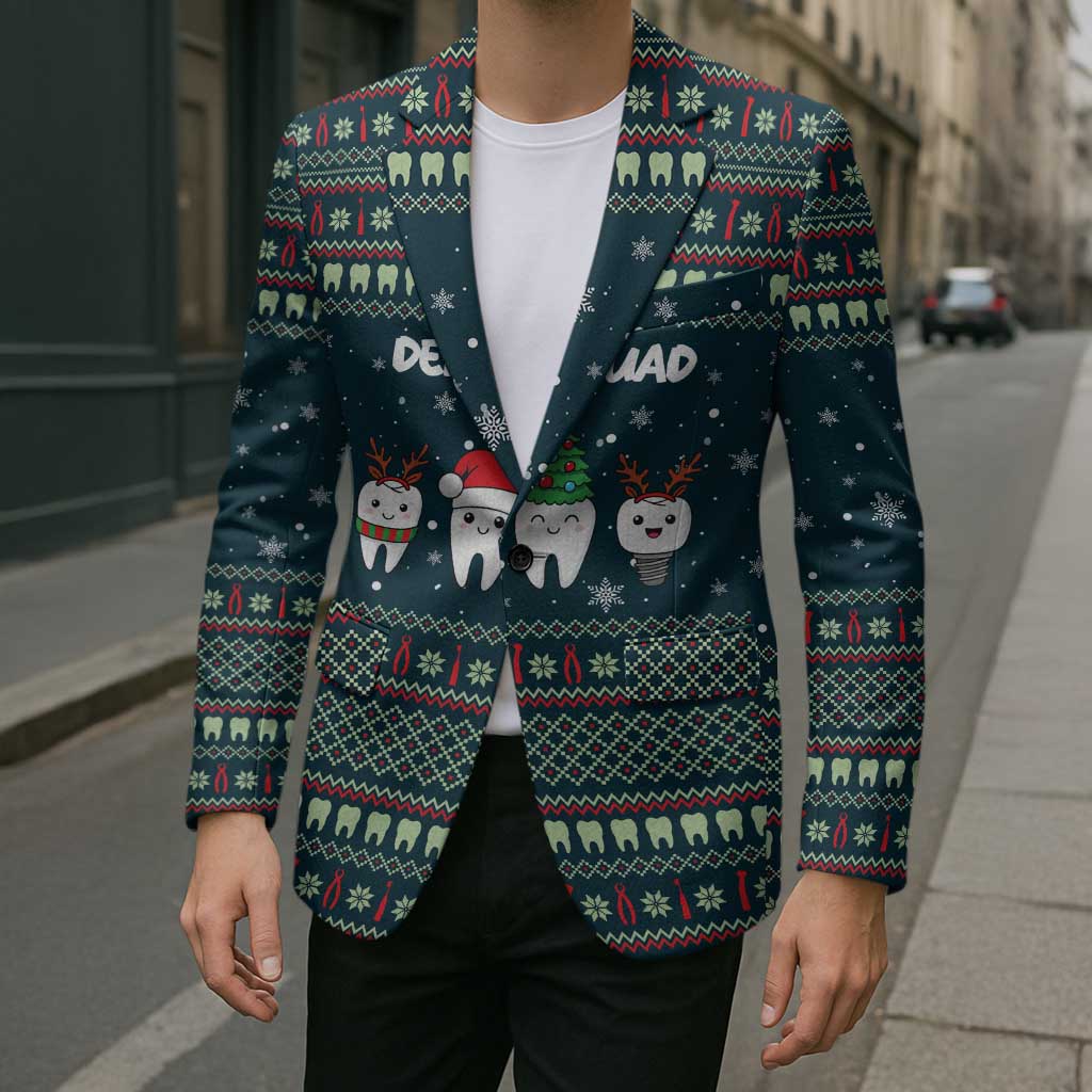 Funny Christmas Dental Squad Tooth Characters Blazer Snowflake Pattern Design - Wonder Print Shop