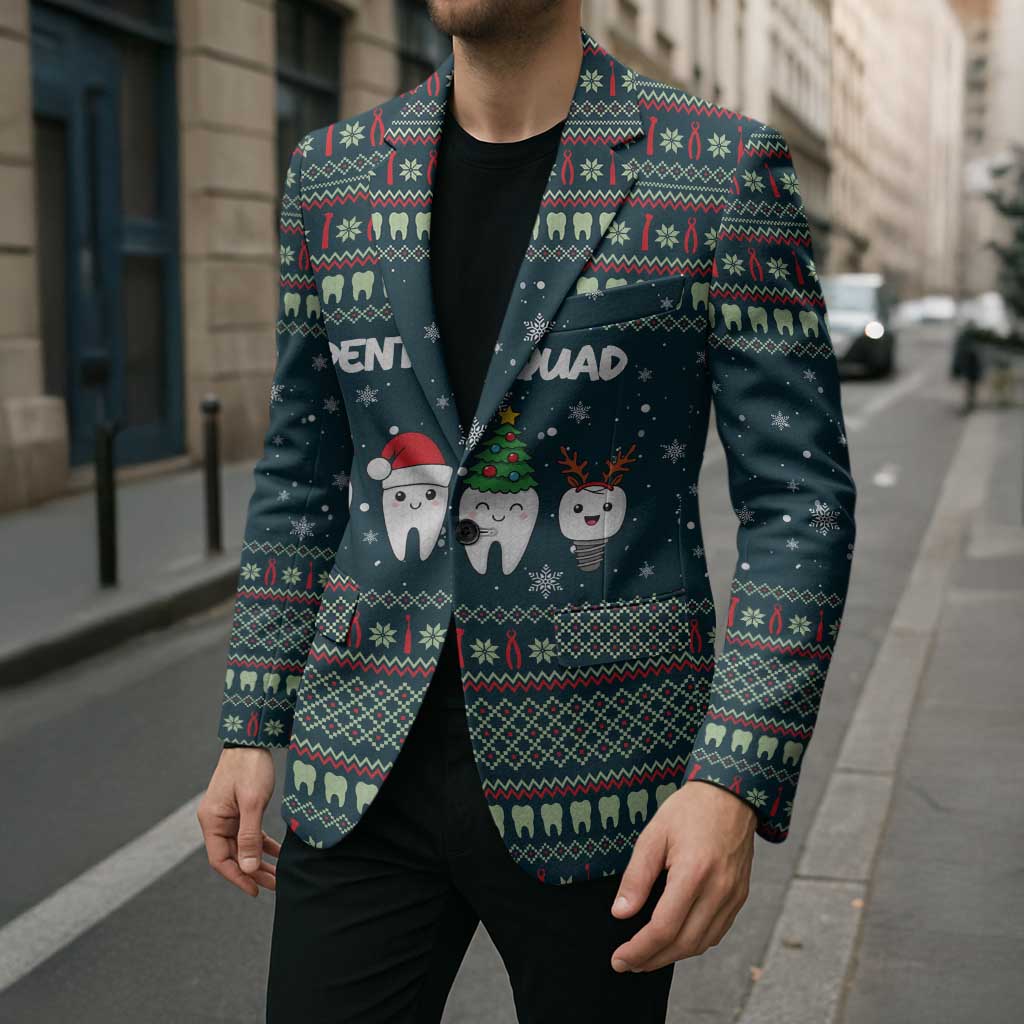 Funny Christmas Dental Squad Tooth Characters Blazer Snowflake Pattern Design - Wonder Print Shop