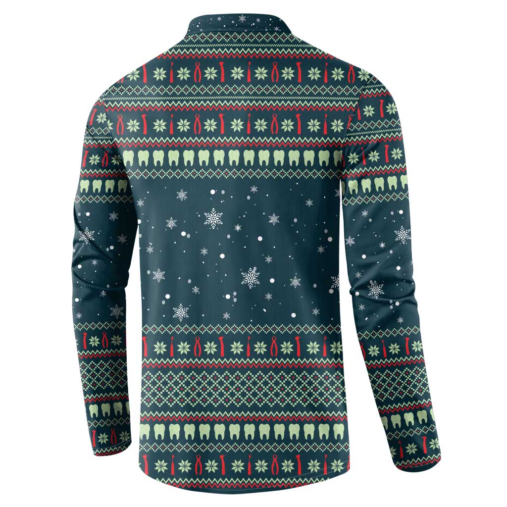 Funny Christmas Dental Squad Tooth Characters Button Sweatshirt Snowflake Pattern Design - Wonder Print Shop