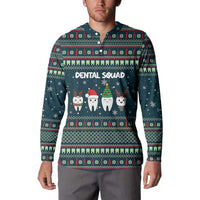 Funny Christmas Dental Squad Tooth Characters Button Sweatshirt Snowflake Pattern Design - Wonder Print Shop
