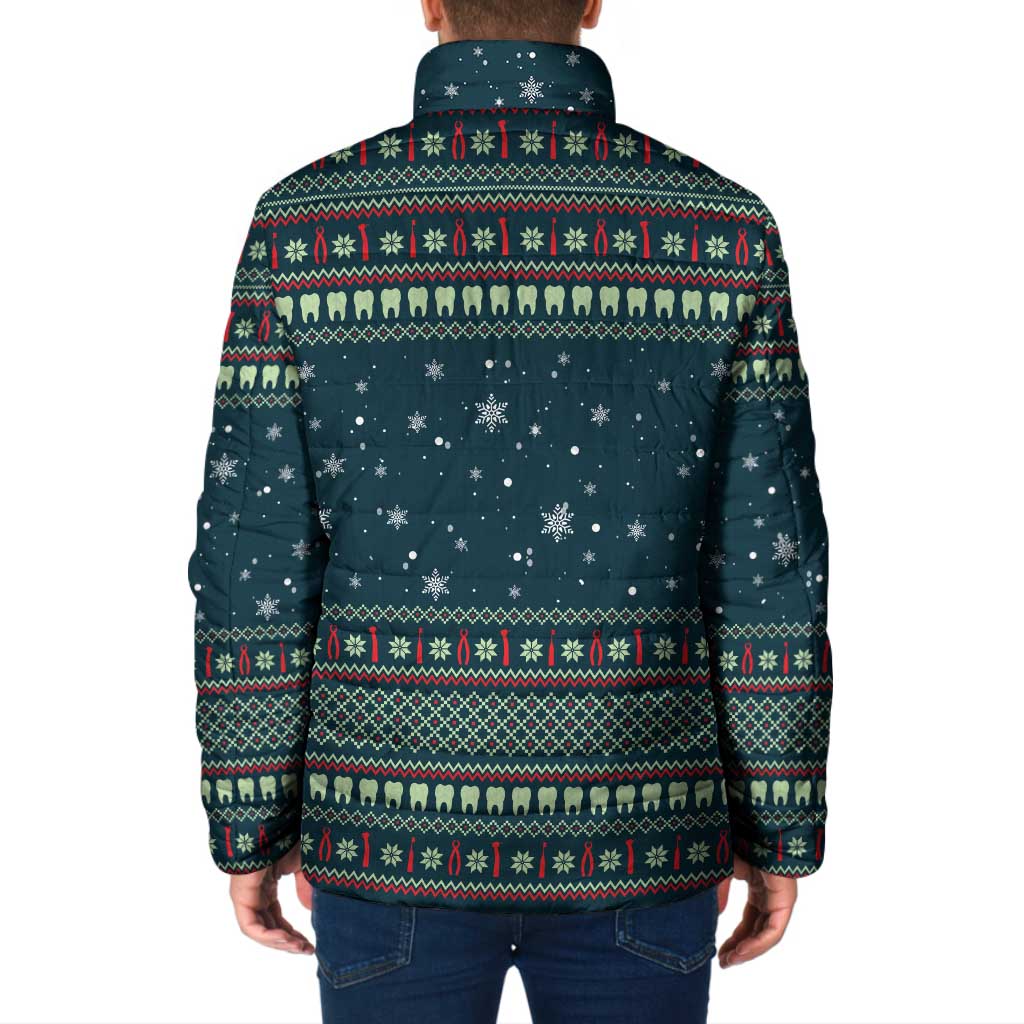 Funny Christmas Dental Squad Tooth Characters Padded Jacket Snowflake Pattern Design - Wonder Print Shop