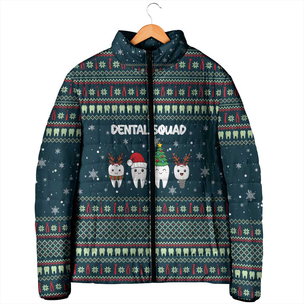 Funny Christmas Dental Squad Tooth Characters Padded Jacket Snowflake Pattern Design - Wonder Print Shop