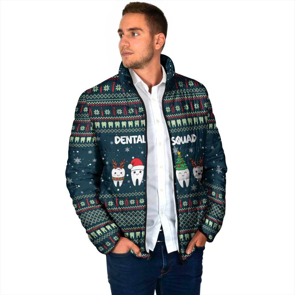 Funny Christmas Dental Squad Tooth Characters Padded Jacket Snowflake Pattern Design - Wonder Print Shop