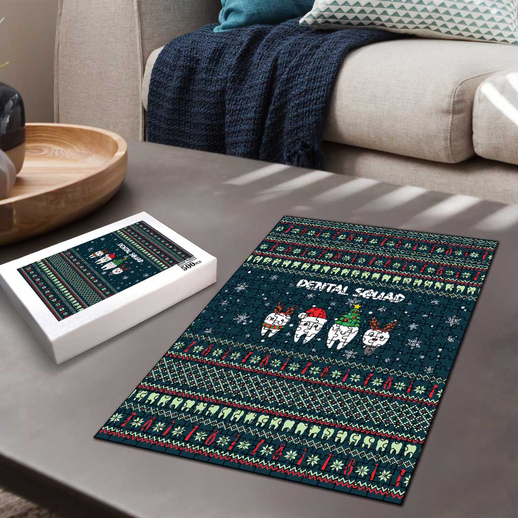 Funny Christmas Dental Squad Tooth Characters Puzzle Snowflake Pattern Design - Wonder Print Shop
