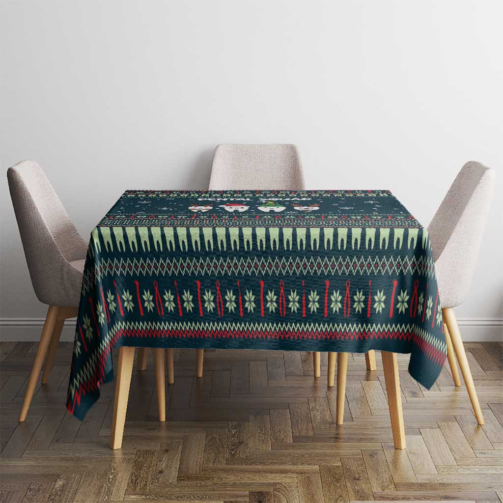 Funny Christmas Dental Squad Tooth Characters Tablecloth Snowflake Pattern Design - Wonder Print Shop