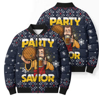 Jesus Party Savior Christmas Bomber Puffer Jacket Funny Xmas Holiday Patterns - Wonder Print Shop