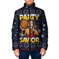 Jesus Party Savior Christmas Padded Jacket Funny Xmas Holiday Patterns - Wonder Print Shop