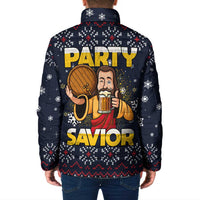 Jesus Party Savior Christmas Padded Jacket Funny Xmas Holiday Patterns - Wonder Print Shop