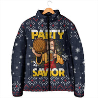 Jesus Party Savior Christmas Padded Jacket Funny Xmas Holiday Patterns - Wonder Print Shop