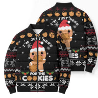 Just Here For The Cookies Christmas Bomber Puffer Jacket Funny Xmas Holiday Patterns - Wonder Print Shop