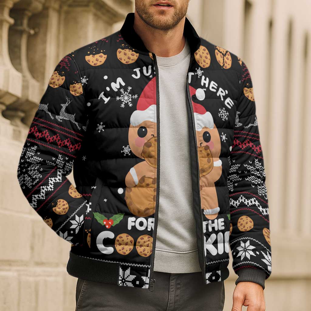 Just Here For The Cookies Christmas Bomber Puffer Jacket Funny Xmas Holiday Patterns - Wonder Print Shop