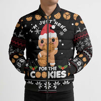 Just Here For The Cookies Christmas Bomber Puffer Jacket Funny Xmas Holiday Patterns - Wonder Print Shop