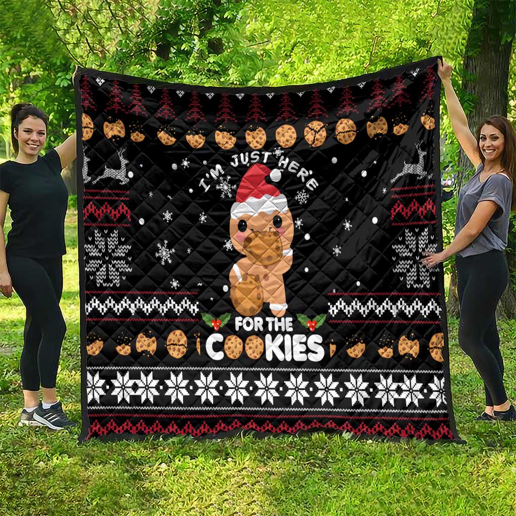 Just Here For The Cookies Christmas Quilt Funny Xmas Holiday Patterns - Wonder Print Shop