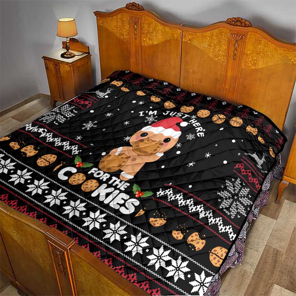Just Here For The Cookies Christmas Quilt Funny Xmas Holiday Patterns - Wonder Print Shop