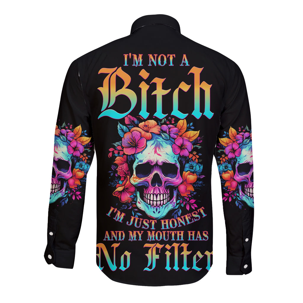 I'm Not A B I'm Just Honest Skull Roses Colorful Long Sleeve Button Shirt - Wonder Print Shop