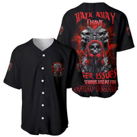 Black baseball jersey showing front and back skull graphics with red lettering