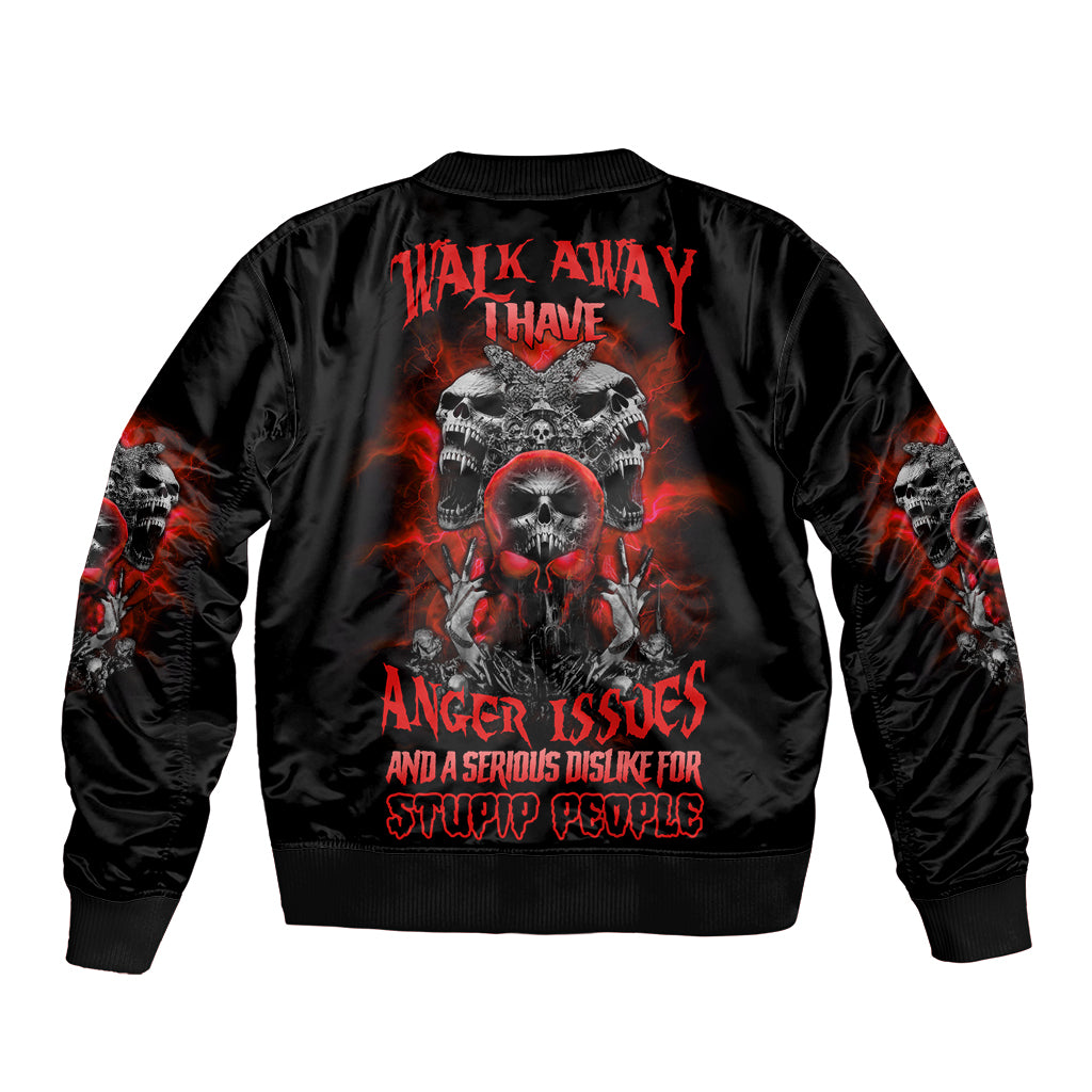 Black bomber jacket with red skull graphic on back and ribbed cuffs