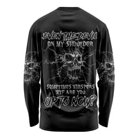 Black long-sleeve shirt with skull, lightning crackle and bold back lettering