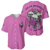 Pink baseball jersey set: one button-front, one back view with skull and rose graphic