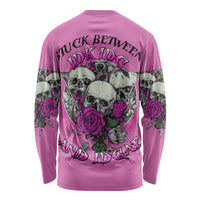 Unisex pink long-sleeve shirt, back graphic skulls with roses and heart details